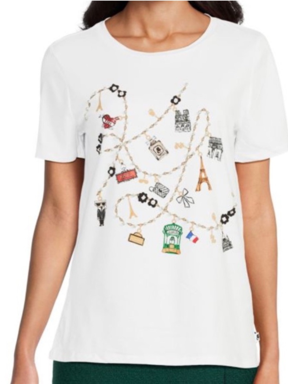 Brand New Karl Lagerfeld White Short-Sleeve Tee with Paris Charm Graphic - Picture 5 of 6